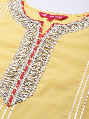 Women Yellow Gotta Patti Pure Cotton Kurta with Sharara & With Dupatta 2