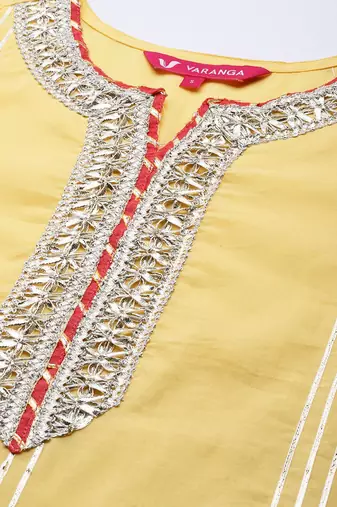 Women Yellow Gotta Patti Pure Cotton Kurta with Sharara & With Dupatta