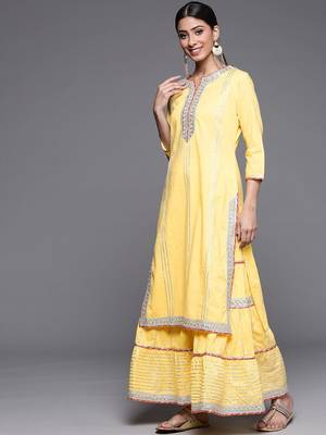 Women Yellow Gotta Patti Pure Cotton Kurta with Sharara & With Dupatta 4