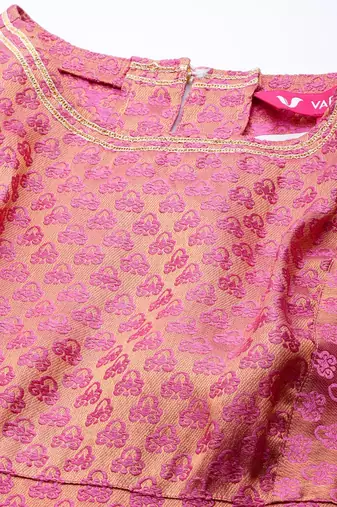 Women Peach-Coloured & Beige Floral Sequinned Kurta with Sharara & With Dupatta
