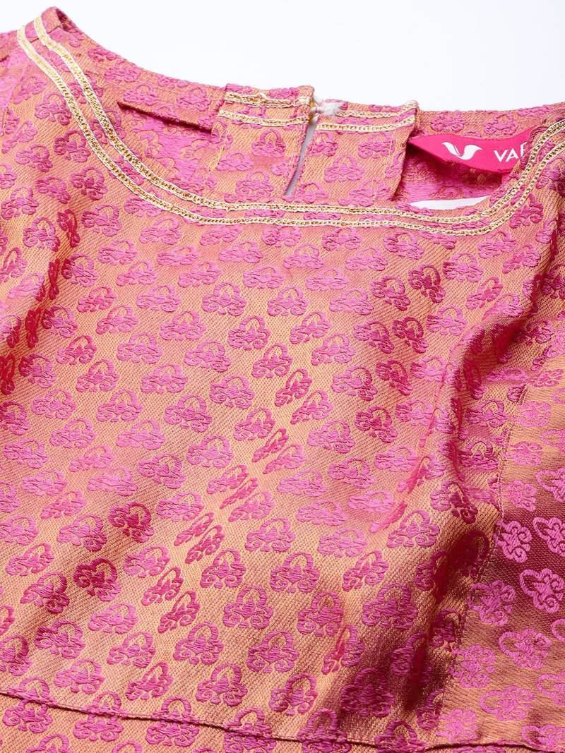 Women Peach-Coloured & Beige Floral Sequinned Kurta with Sharara & With Dupatta