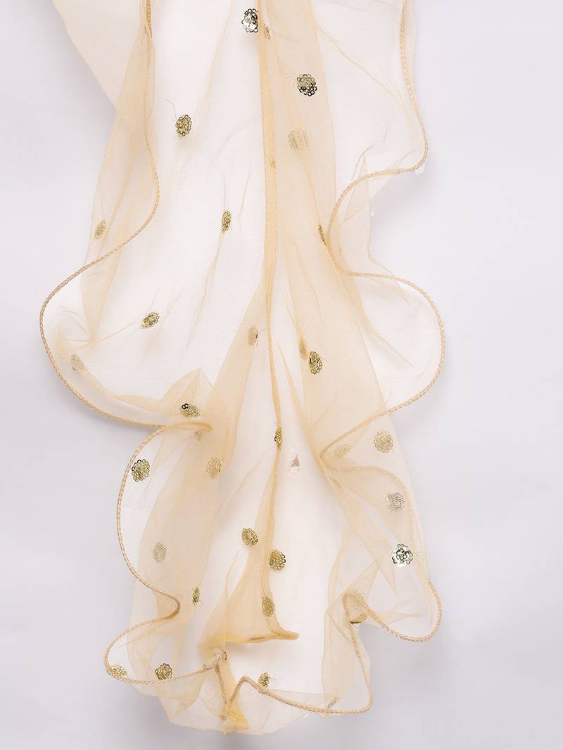 Women Peach-Coloured & Beige Floral Sequinned Kurta with Sharara & With Dupatta