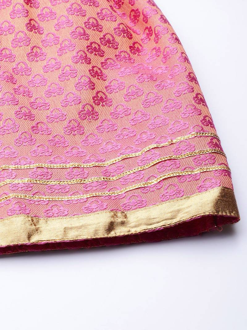 Women Peach-Coloured & Beige Floral Sequinned Kurta with Sharara & With Dupatta