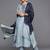 Women Blue & Silver Floral Sequined Straight Kurta Trousers & Ombre Dyed Dupatta