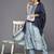 Women Blue & Silver Floral Sequined Straight Kurta Trousers & Ombre Dyed Dupatta