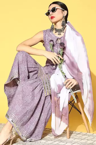 Bandhani Pure Cotton Short Kurti with Sharara