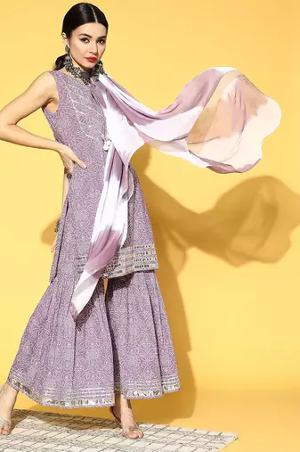 Bandhani Pure Cotton Short Kurti with Sharara