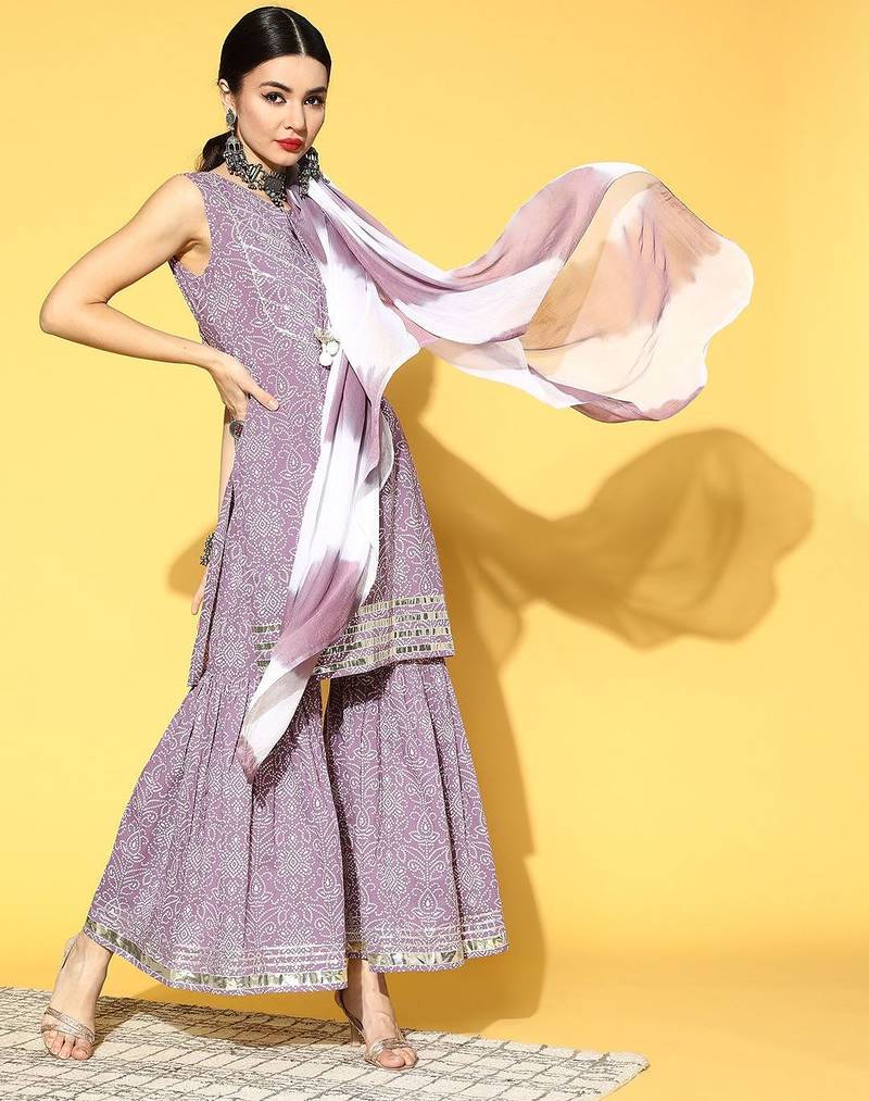 Bandhani Pure Cotton Short Kurti with Sharara