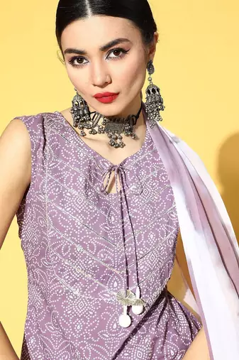 Bandhani Pure Cotton Short Kurti with Sharara