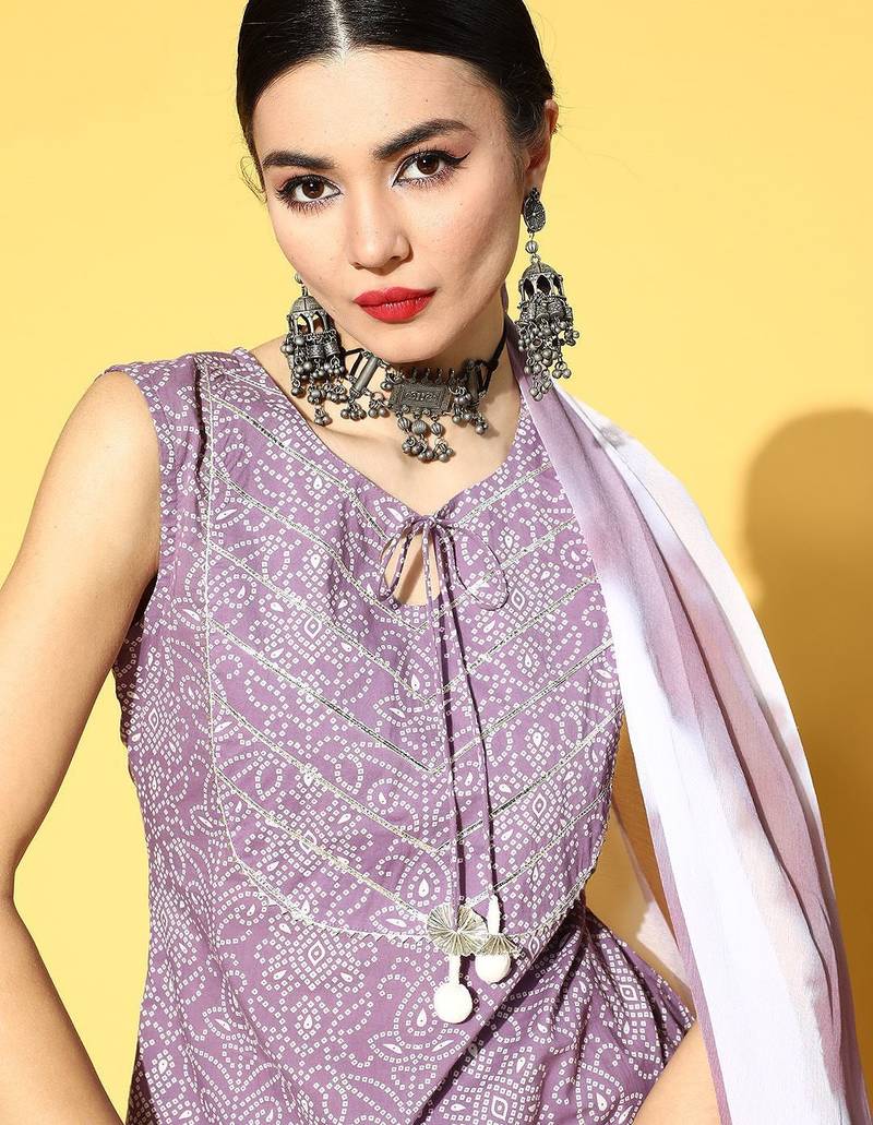 Bandhani Pure Cotton Short Kurti with Sharara