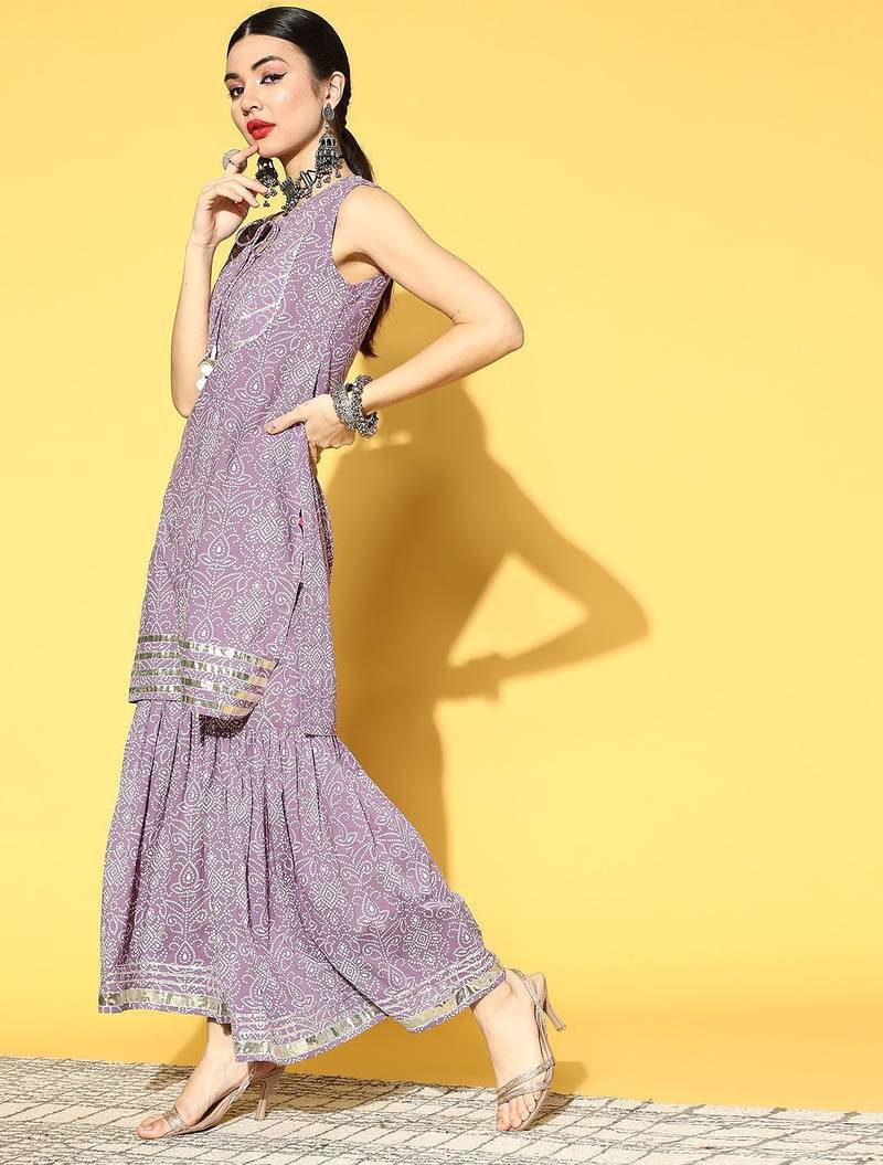 Bandhani Pure Cotton Short Kurti with Sharara