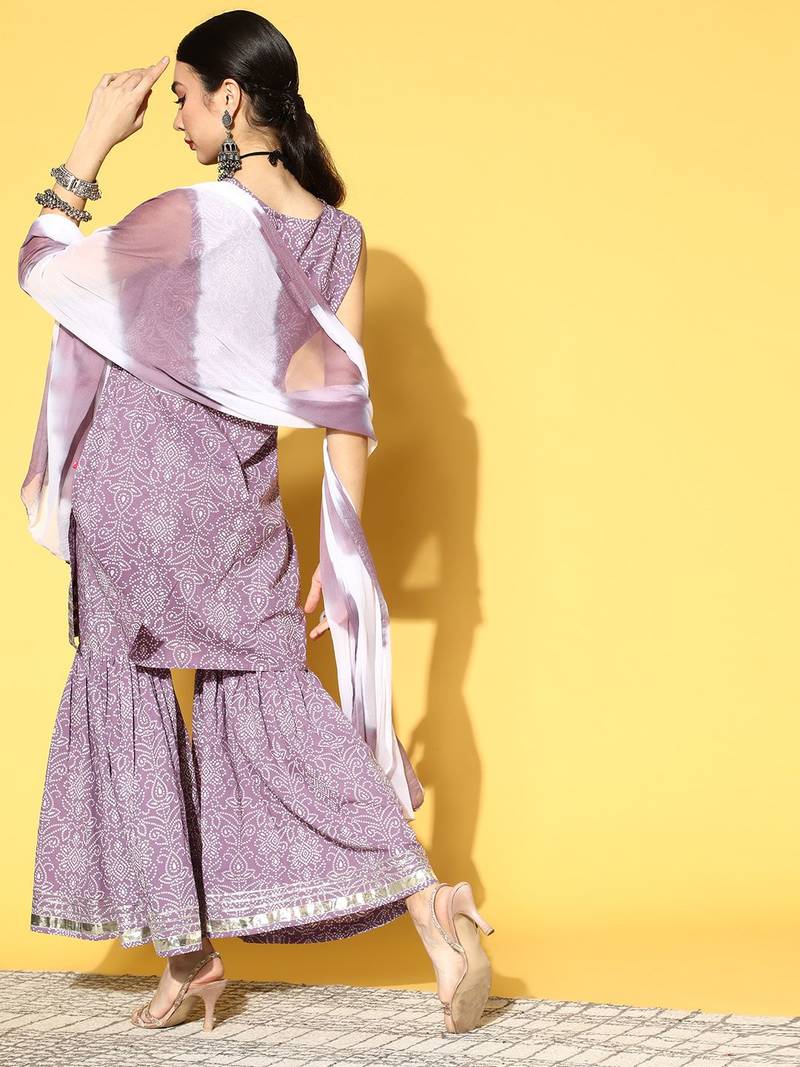 Bandhani Pure Cotton Short Kurti with Sharara
