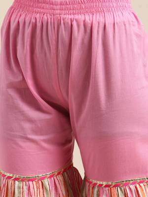 Women Pink Gotta Patti Pure Cotton Kurta with Sharara & Leheriya Dupatta 3
