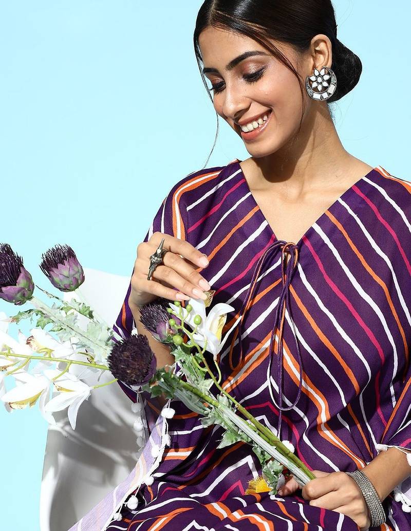 Trendy Purple and White Silk Blend Kurta Set