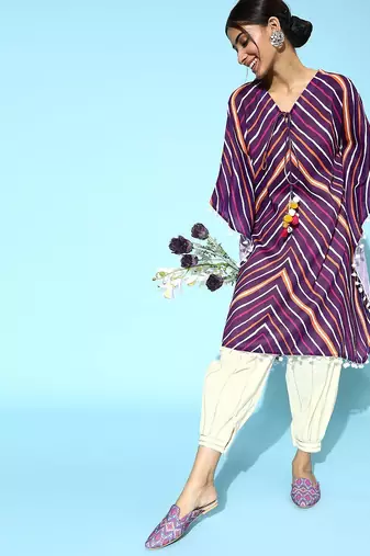 Trendy Purple and White Silk Blend Kurta Set