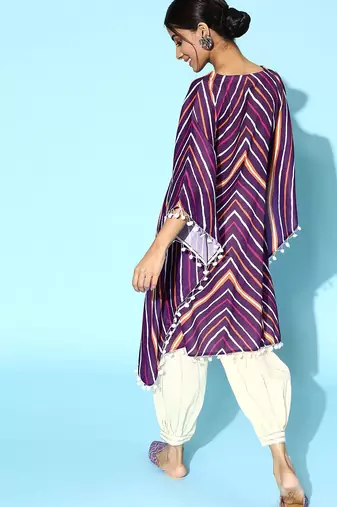Trendy Purple and White Silk Blend Kurta Set