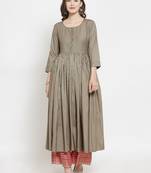 Women Gold Striped Pleated Kurta with Palazzos