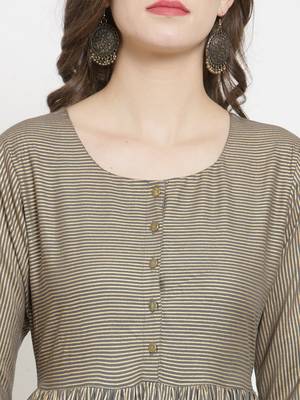 Women Gold Striped Pleated Kurta with Palazzos 2