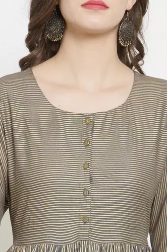 Women Gold Striped Pleated Kurta with Palazzos