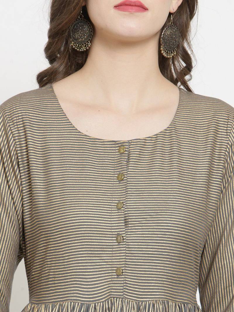 Women Gold Striped Pleated Kurta with Palazzos