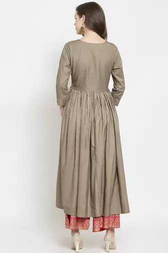 Women Gold Striped Pleated Kurta with Palazzos
