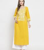 Women Mustard Yellow & White Floral Printed A-Line Pure Cotton Kurta with Palazzos