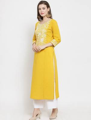 Women Mustard Yellow & White Floral Printed A-Line Pure Cotton Kurta with Palazzos 6