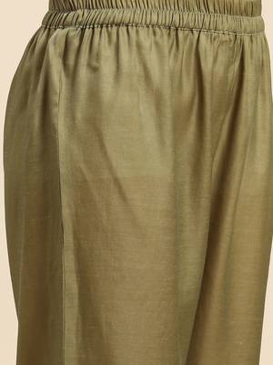 Women Olive Green & Golden Embroidered Kurta with Trousers & Dupatta 3