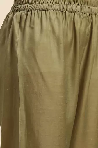 Women Olive Green & Golden Embroidered Kurta with Trousers & Dupatta