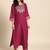 Women Magenta & Golden Yoke Design Kurta with Trousers