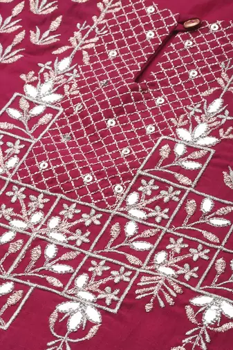 Women Magenta & Golden Yoke Design Kurta with Trousers