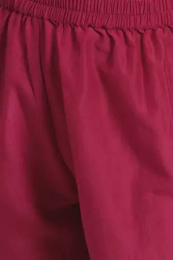 Women Magenta & Golden Yoke Design Kurta with Trousers