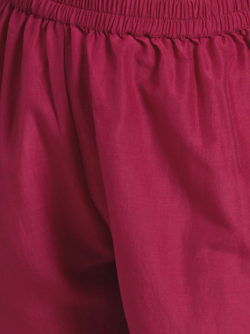 Women Magenta & Golden Yoke Design Kurta with Trousers