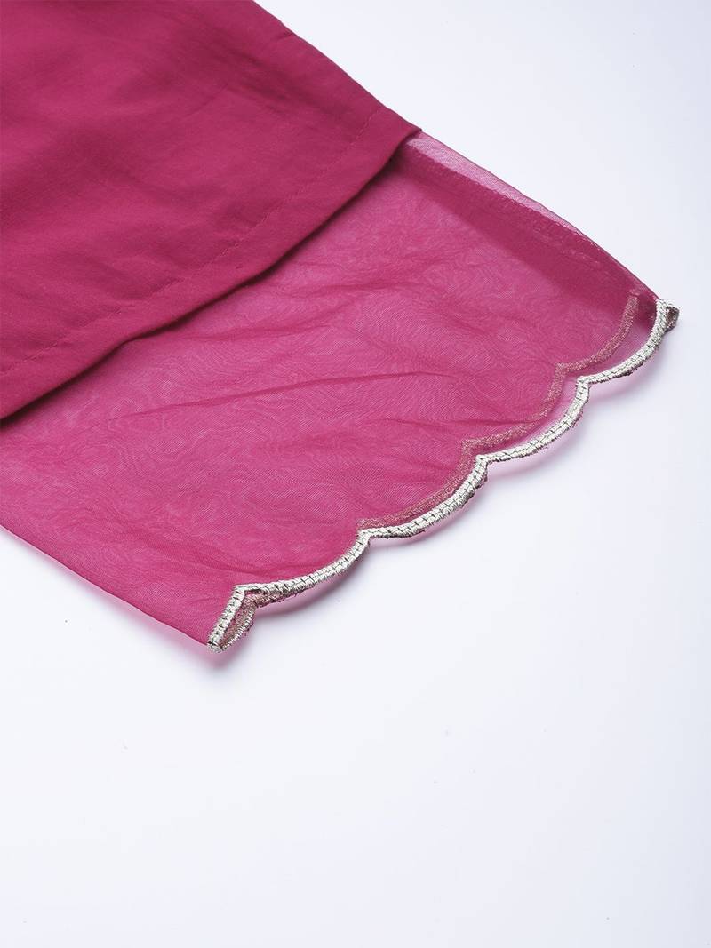 Women Magenta & Golden Yoke Design Kurta with Trousers