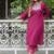 Women Magenta & Golden Yoke Design Kurta with Trousers
