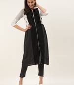 Women Black & White Striped Kurta with Trousers
