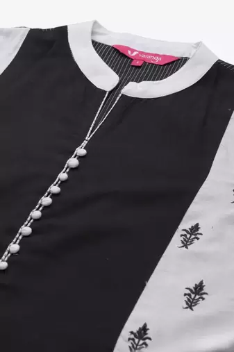 Women Black & White Striped Kurta with Trousers