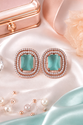 Rose Gold Mint Halo Stud Earrings 1