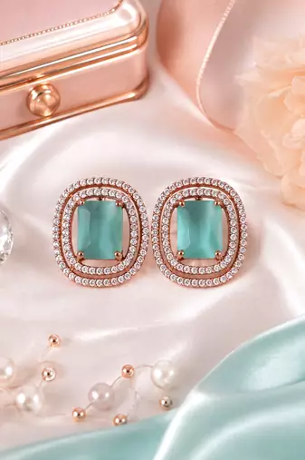Rose Gold Mint Halo Stud Earrings