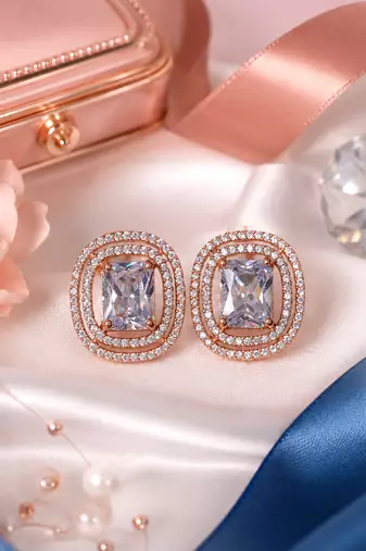 Rose gold white halo stud earrings
