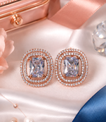 Rose gold white halo stud earrings