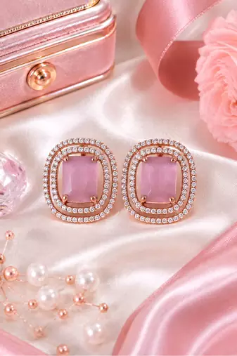 Rose gold pink halo stud earrings