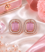 Rose gold pink halo stud earrings