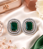 Rhodium green halo stud earrings