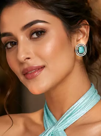 Rose Gold Mint Halo Stud Earrings