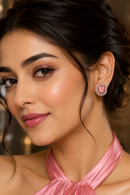 Rose gold pink halo stud earrings 2