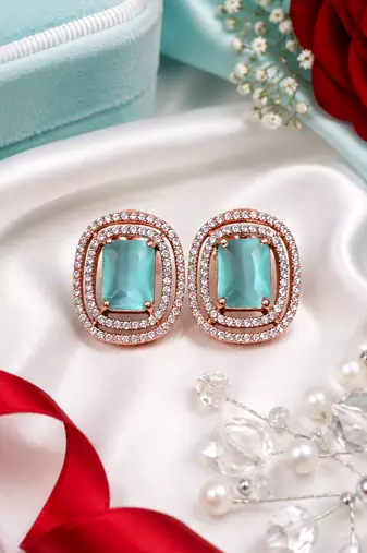 Rose Gold Mint Halo Stud Earrings