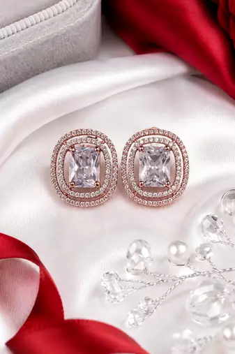 Rose gold white halo stud earrings