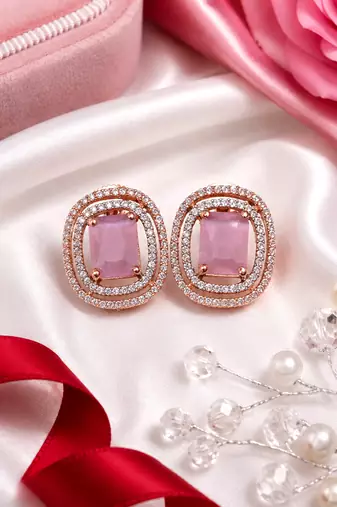 Rose gold pink halo stud earrings