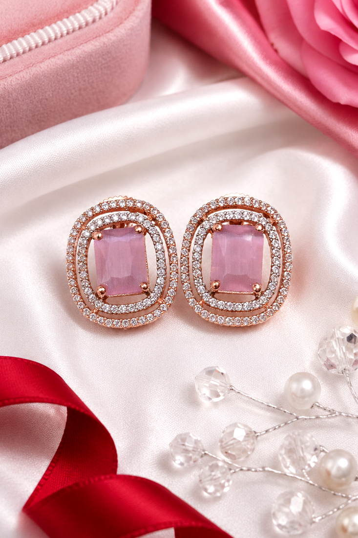 Rose gold pink halo stud earrings